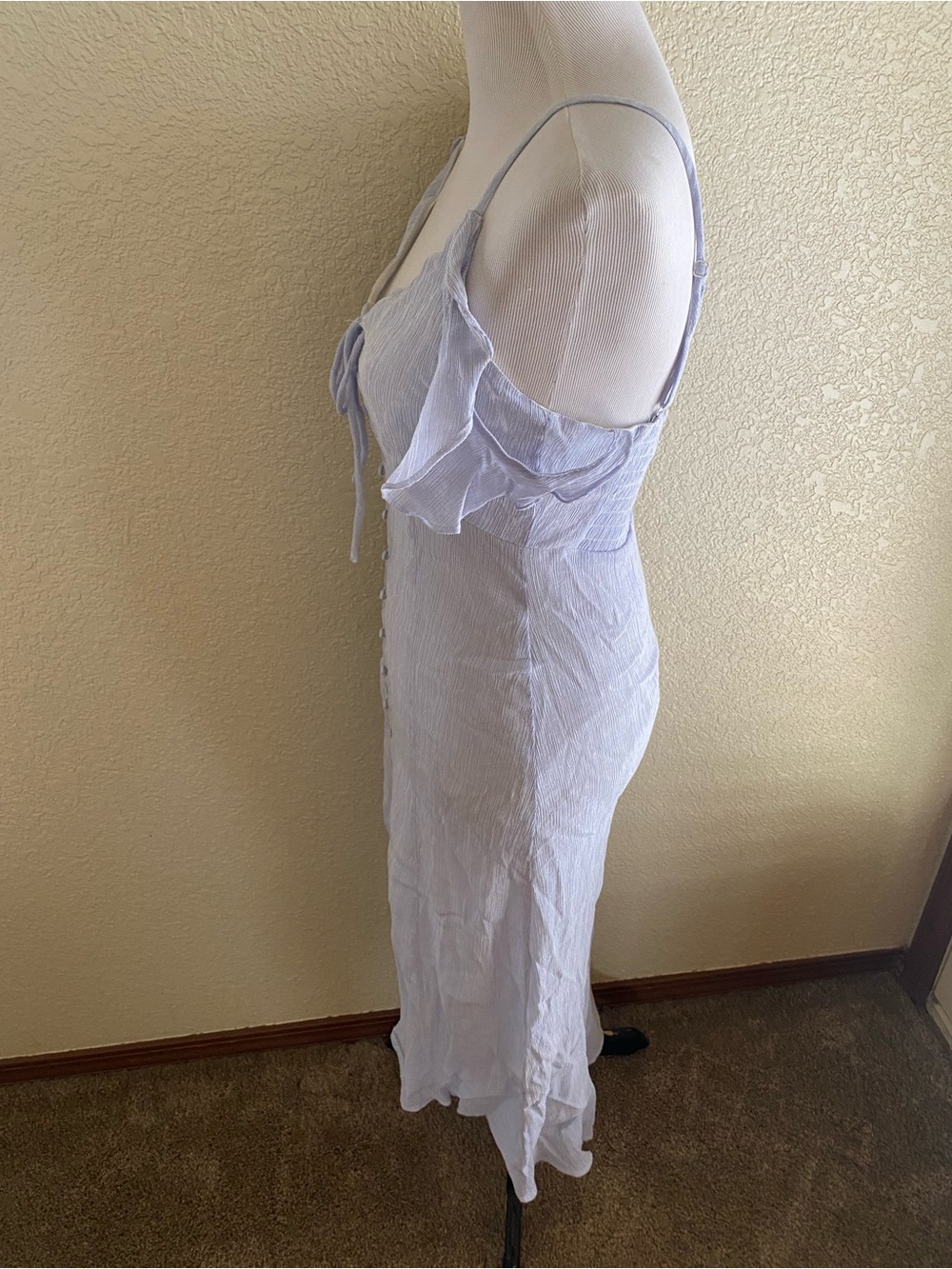 ASTR Light Blue Striped Button-Front Midi Dress Off The Shoulder Lined Rayon: M - Picture 3 of 10